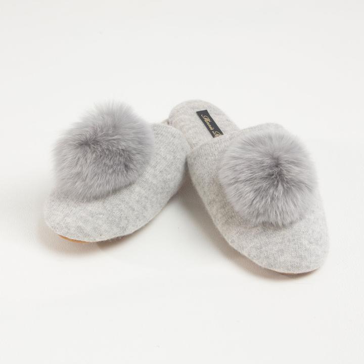 Minnie Rose - Cashmere Slipper With Pom Pom