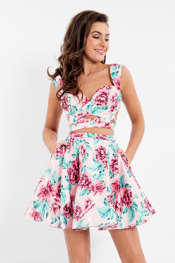 Rachel Allan Short - 4491 Two Piece Floral Print A-line Dress