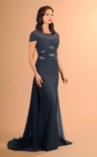 Daymor Couture - Ruched Cap Sleeve Sparkle Evening Gown 614