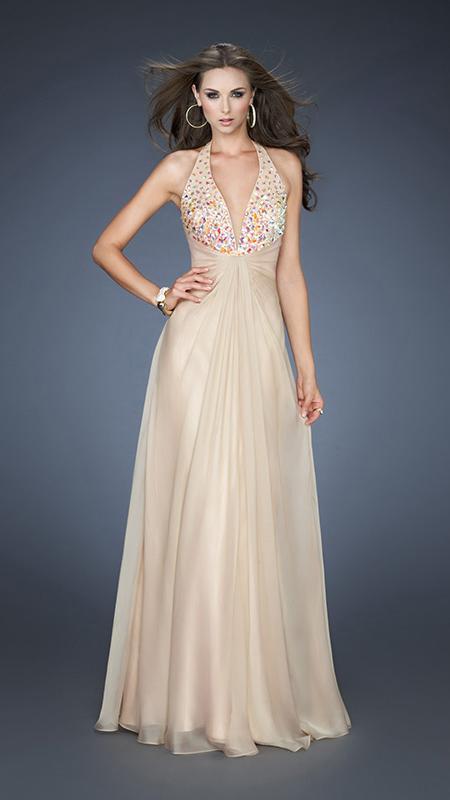La Femme - Shimmering Halter-style Chiffon Empire Gown 18795m