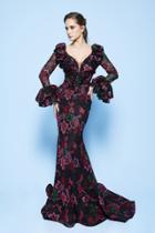 Mnm Couture - N0234 Multi-colored Lace Mermaid Dress With Train