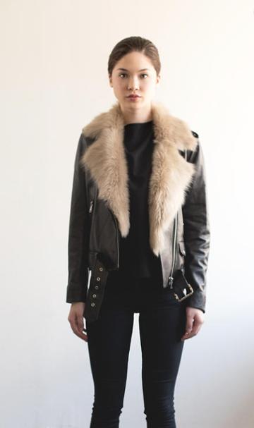 Labete - La Bete - Moto Jacket With Tan Fur Collar 5892257477