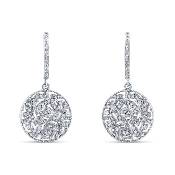 Tresor Collection - Signature Logo Diamond Earrings On A Huggies In 18k White Gold