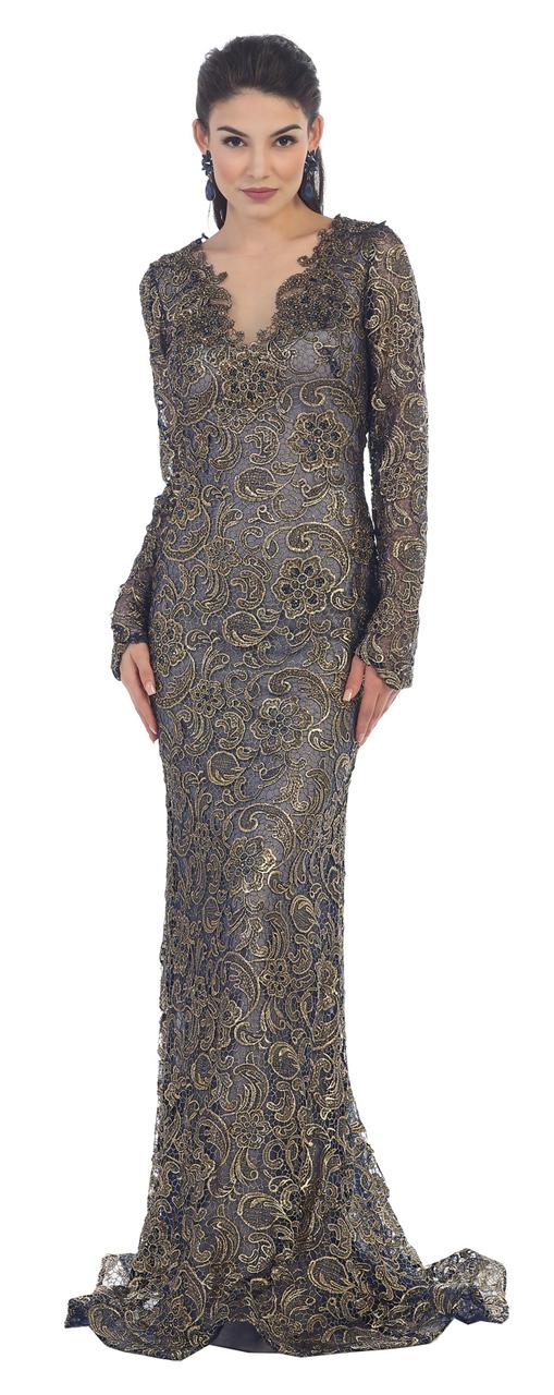 Scalloped With Long Sleeves Embellished Lace Gown