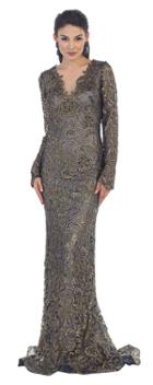 Scalloped With Long Sleeves Embellished Lace Gown