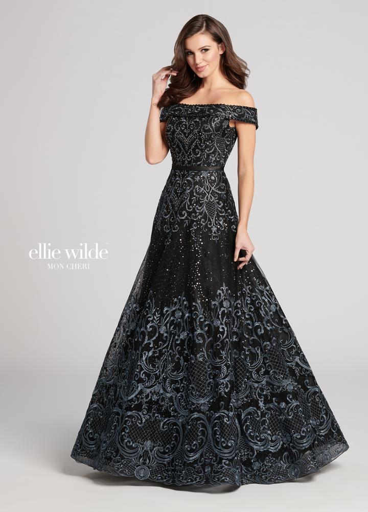 Ellie Wilde - Ew21825 Sequined Lace Tulle Off-shoulder A-line Dress
