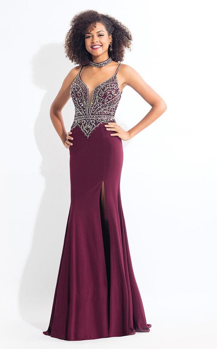 Rachel Allan - 6080 Beaded Plunging Gown With Slit