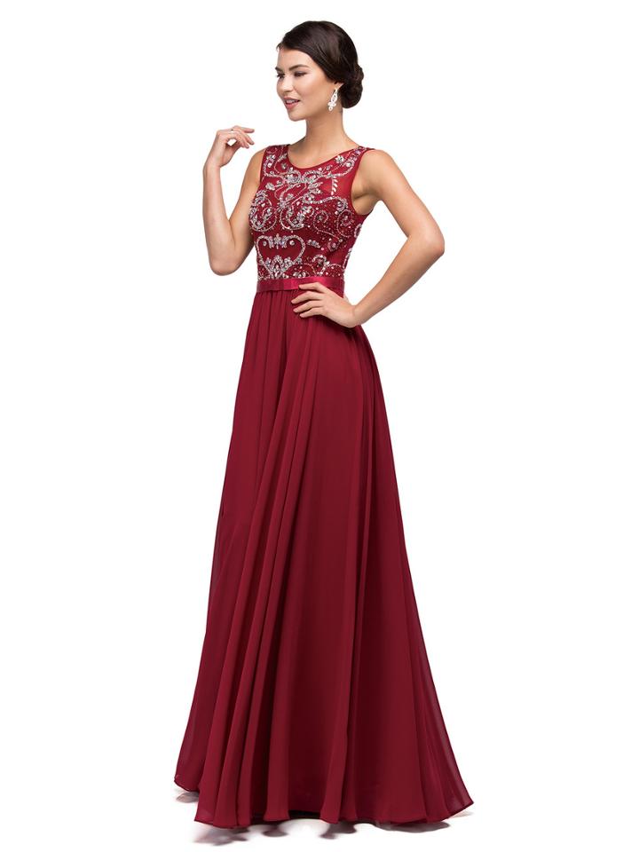 Jewel Detailed Illusion A-line Long Dress