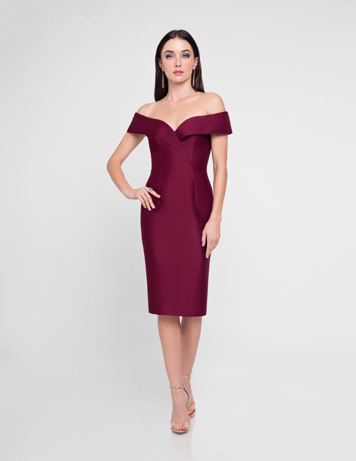 Terani Couture - 1811c6001 Knee Length Surplice Off Shoulder Dress