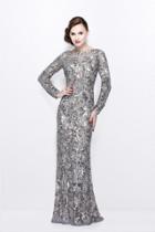 Primavera Couture - Long Sleeve Luxurious Floral Sequined Long Sheath Gown 1401