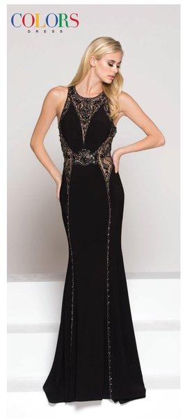 Colors Dress - 1846 Embellished Illusion Halter Jersey Sheath Dress