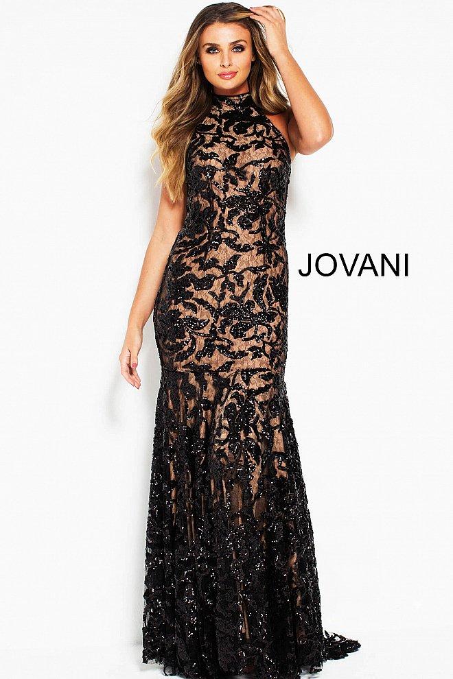 Jovani - 54807 Sequined High Halter Sheath Dress