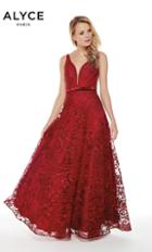 Alyce Paris - 5028 Plunging V-neck Ornate Lace A-line Gown
