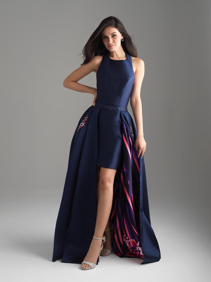 Madison James - 18-620 Halter Neck Mikado High Low Gown