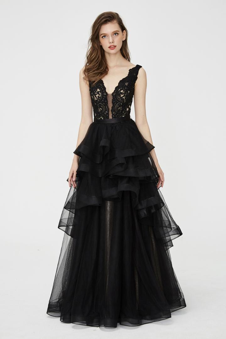 Angela And Alison - 81025 Scalloped Plunge Lace Bodice Ballgown