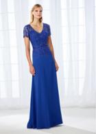 Cameron Blake - 118685 Short Sleeve Bejeweled Chiffon Gown