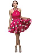 Lace Halter Floral A-line Homecoming Dress
