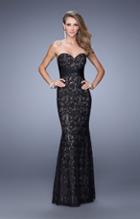 La Femme - 20440 Strapless Ruched Lace Gown