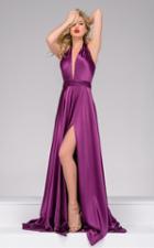 Jovani - 47171 Glossy Halter Slit Evening Gown