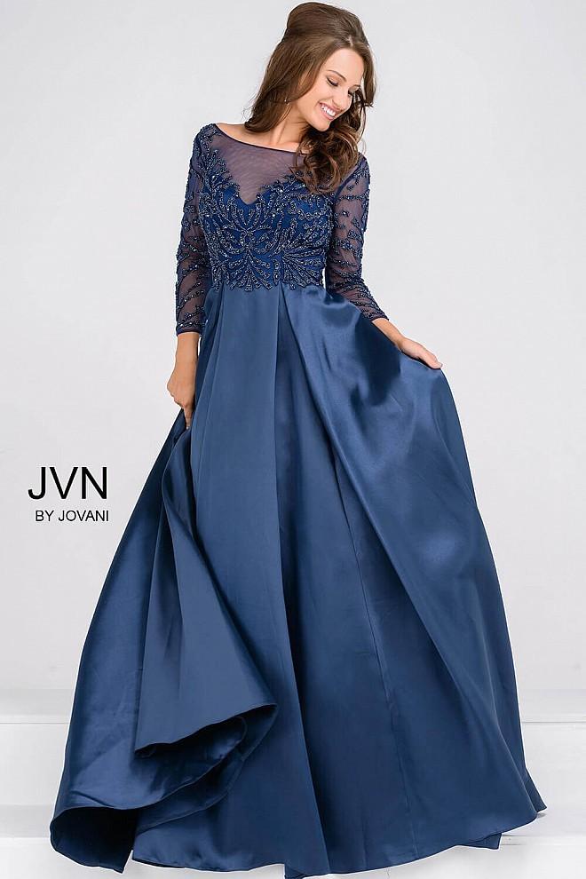 Jovani - Jvn48833 Beaded Sheer Lon Sleeves Pleated Ballgown