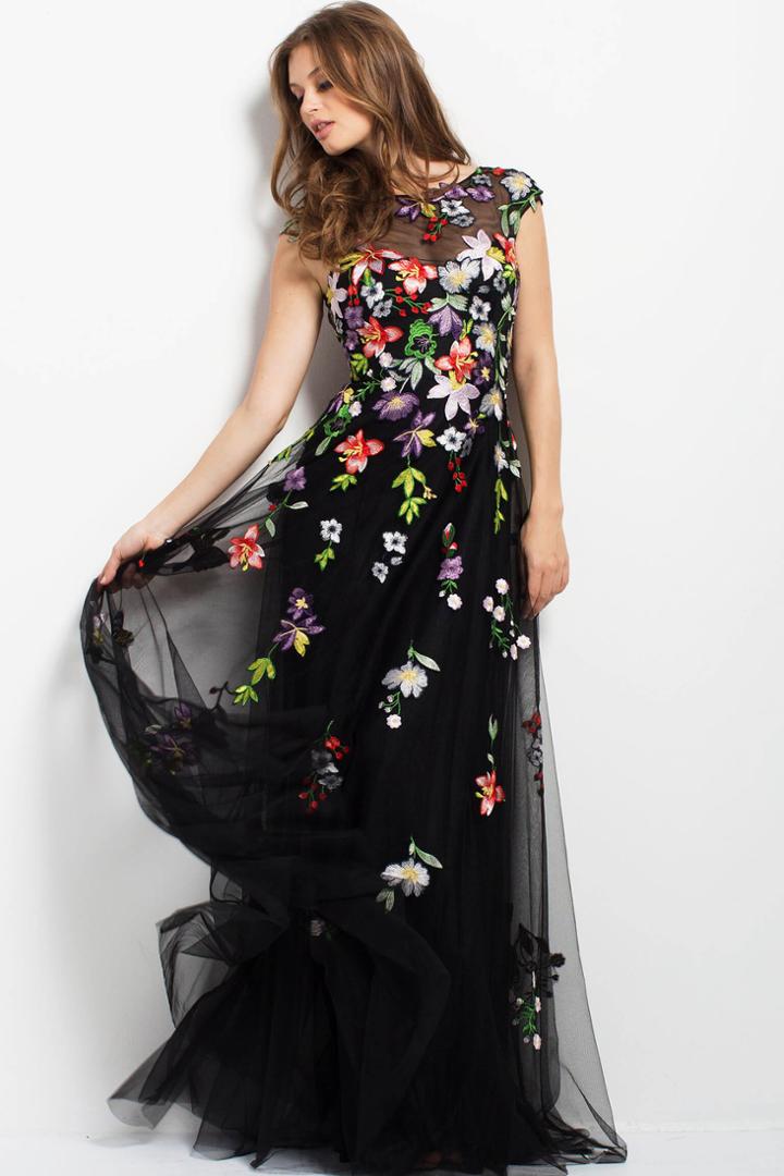 Jovani - Floral Embroidered A-line Dress 41832