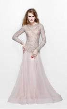 Primavera Couture - Bejeweled Long Sleeve Bateau Neck A-line Dress 1751