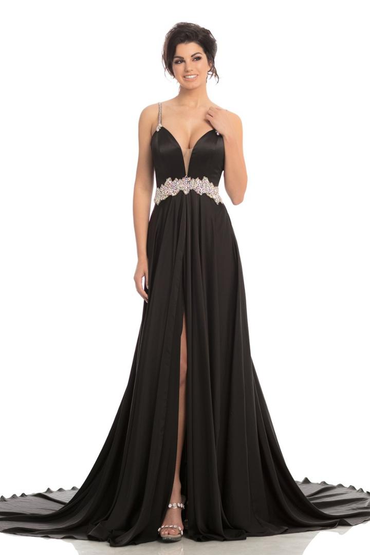 Johnathan Kayne - 8205 Crystal Encrusted Waist Plunging A-line Gown