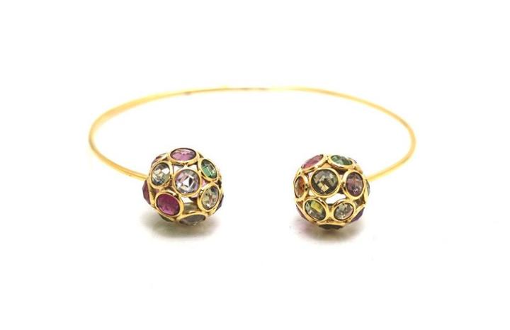 Tresor Collection - Multicolor Stones Oregami Ball Bangle In 18k Yellow Gold