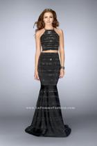 La Femme - Sparkling Halter Crop Top Long Jersey Evening Dress 24712