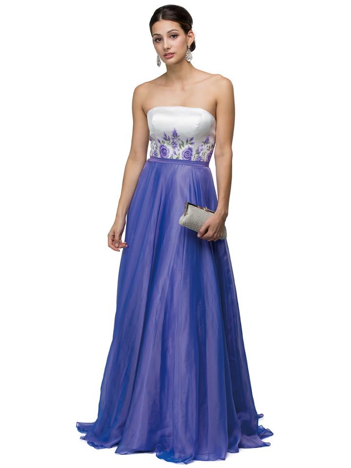 Strapless With Floral Print Bodice A-line Dress