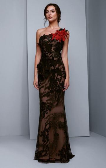 Beside Couture By Gemy - Bc1332 Floral Embellished Asymmetrical Gown