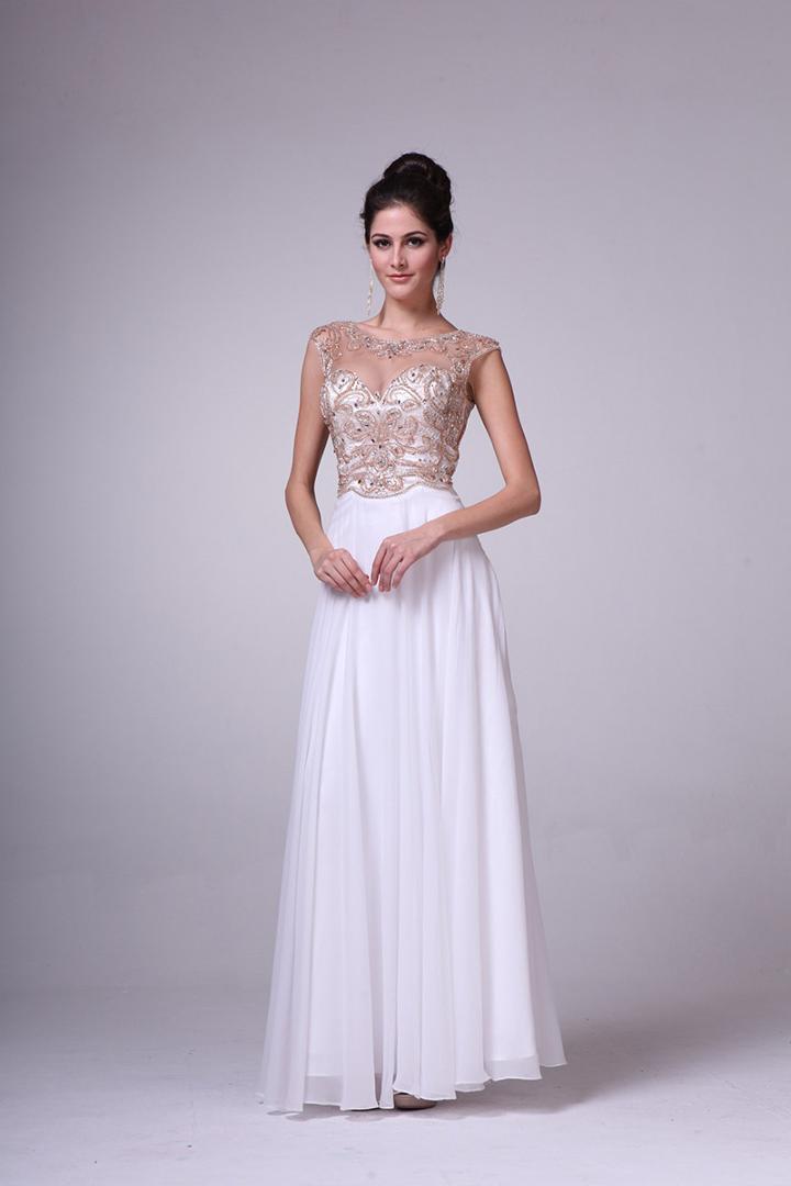 Cinderella Divine - Beaded Cap Sleeve A-line Chiffon Gown