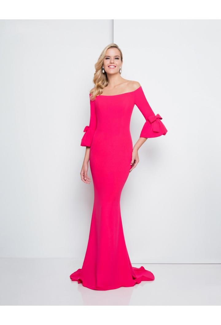 Terani Couture - 1811e6135 Quarter Length Sleeve Off-shoulder Dress