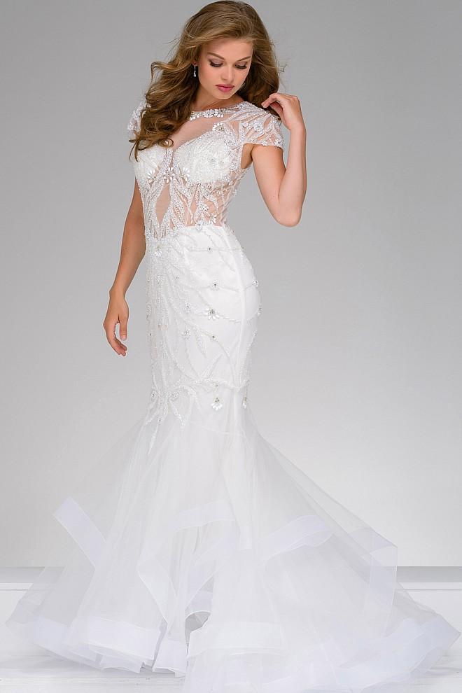 Jovani - Fully Beaded Sheer Neckline Mermaid Dress 50220
