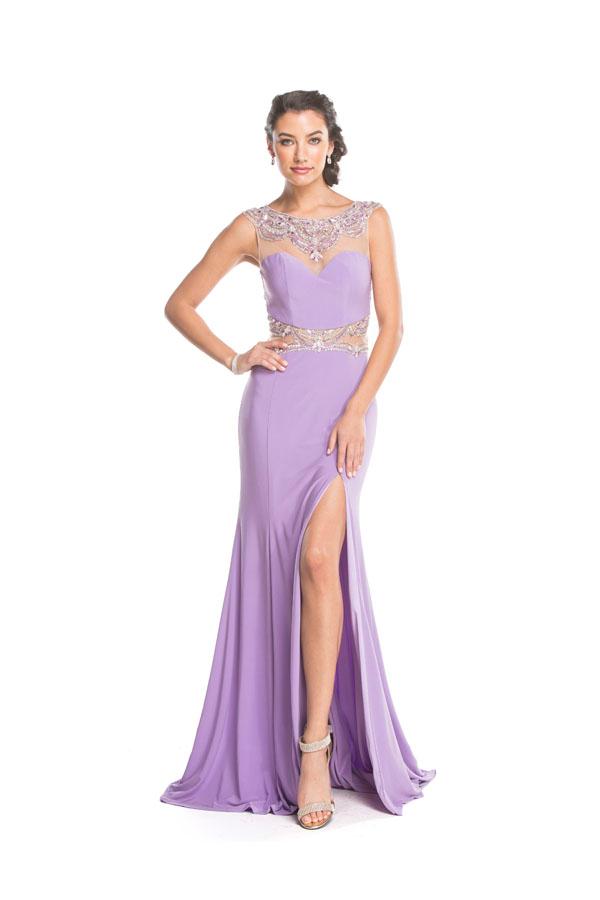 Aspeed - L1626 Embellished Illusion Bateau Fitted Prom Dress