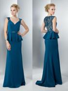 Marsoni By Colors - M121 V-neck Laced Back Evening Gown