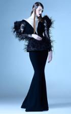Mnm Couture - G0898 Feathered Illusion Long Sleeve Peplum Mermaid Gown