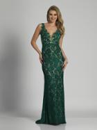 Dave & Johnny - 2109 Plunging V-neck Lace Applique Long Gown