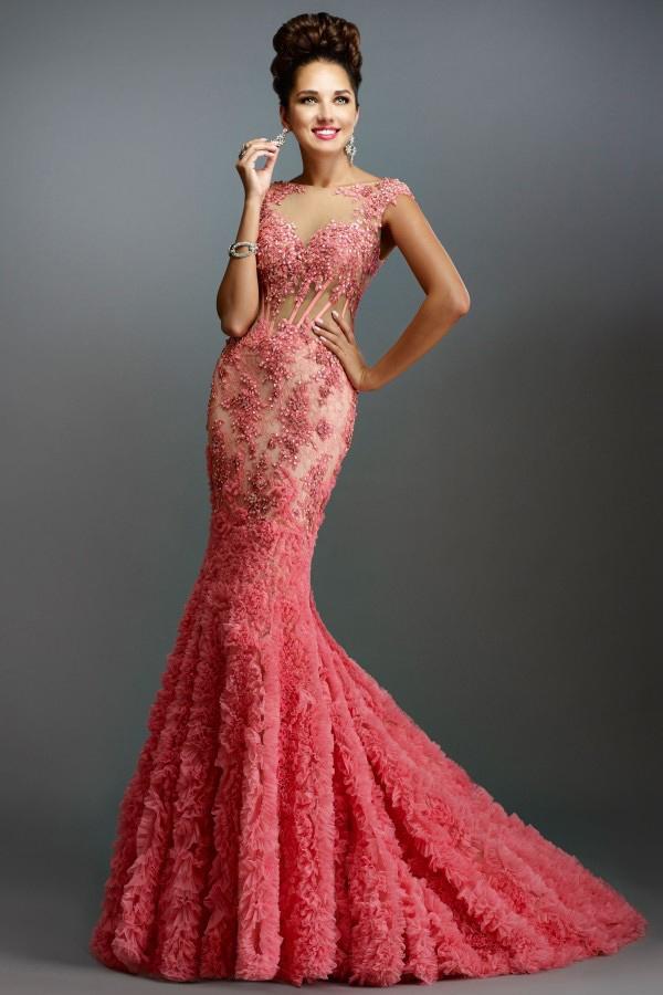 Janique - 1514 Illusion Corset Floral Applique Gown