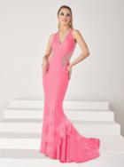 Tiffany Homecoming - Glamorous Beaded V-neck Jersey Dress 16198