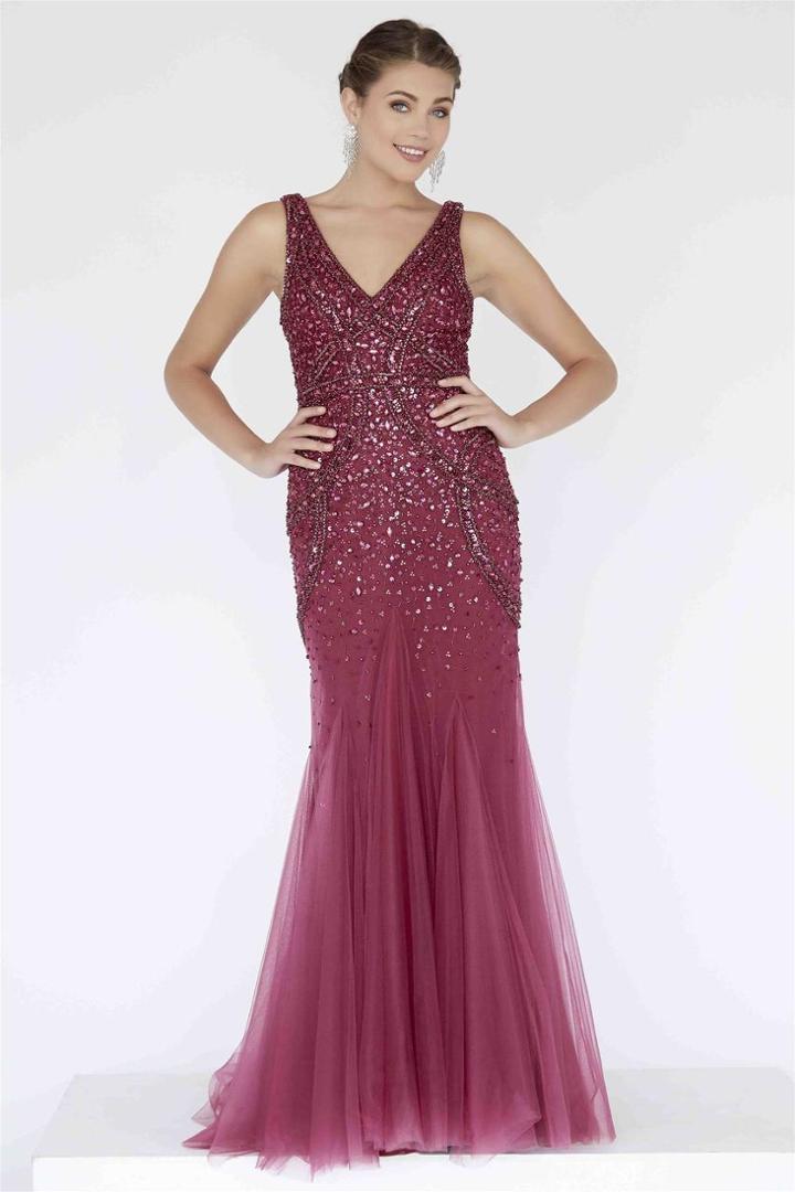 Jolene Collection - 18314 V-neck Beaded Mermaid Gown