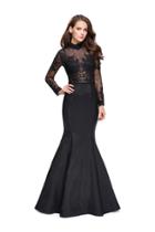 La Femme - 25677 Long Sleeve Lace And Mikado Evening Gown