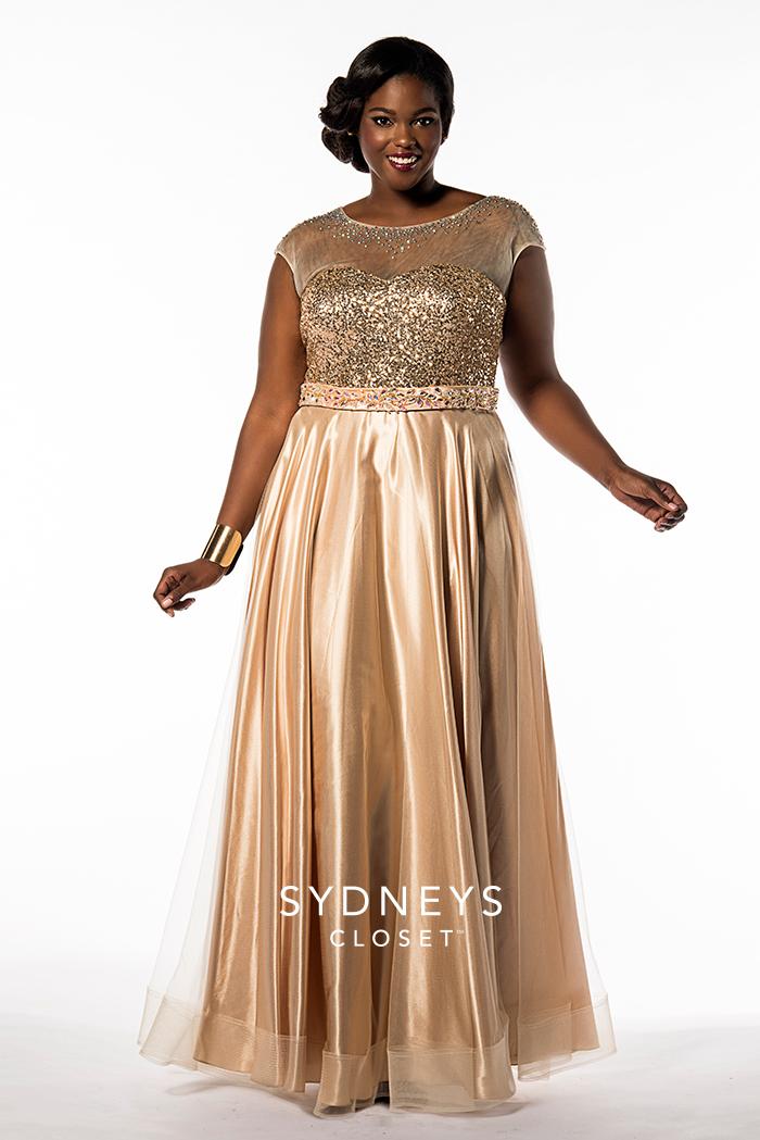 Sydney's Closet - Sc7162 Plus Size Dress In Gold