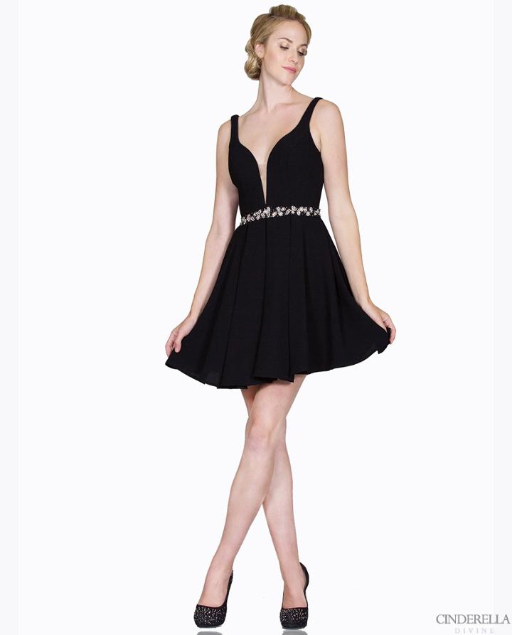 Cinderella Divine - Embellished Deep V-neck Short A-line Dress