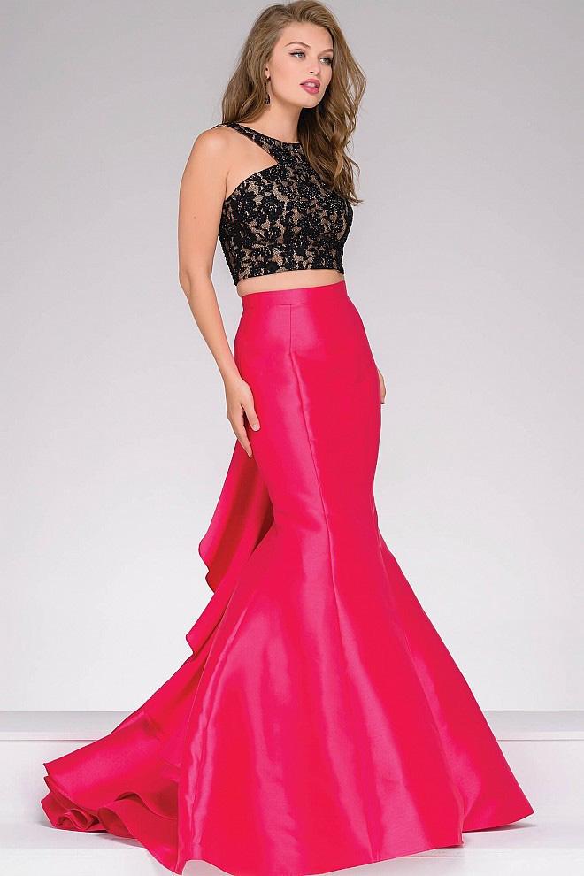 Jovani - Black And Fuchsia Two-piece Mermaid Prom Dress 42491