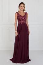 Elizabeth K - Gl1567 Sleeveless Bead Embroidered Chiffon A-line Gown