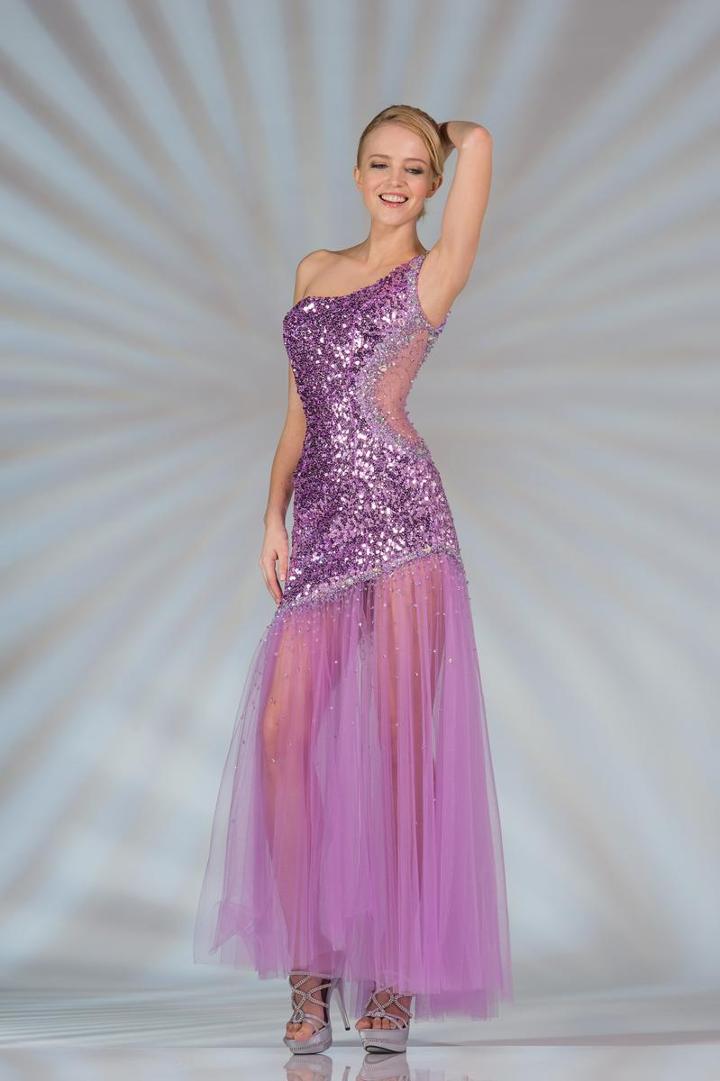 Cinderella Divine - Asymmetric Sequined Sheer A-line Gown