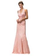 Dancing Queen - Dazzling Laced And Beaded Sleeveless V-neck Mermaid Dress 9018