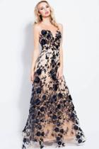 Jovani - 56046 Floral Sequined Illusion Mesh Prom Dress
