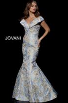 Jovani - 39724 Off-shoulder/v-neck Brocade Mermaid Dress